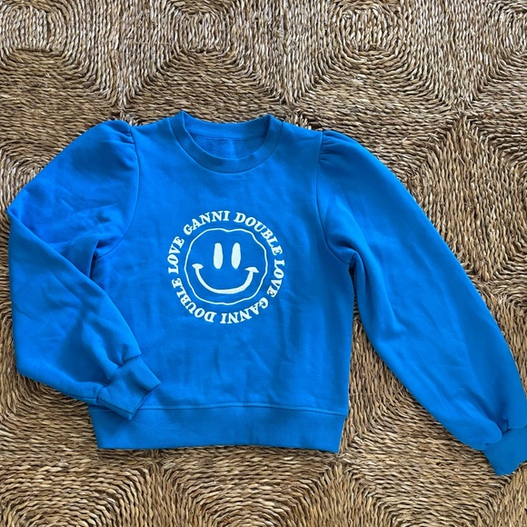 GANNI puffed sleeve double love sweatshirt blue and white embroidered - Picture 5 of 7